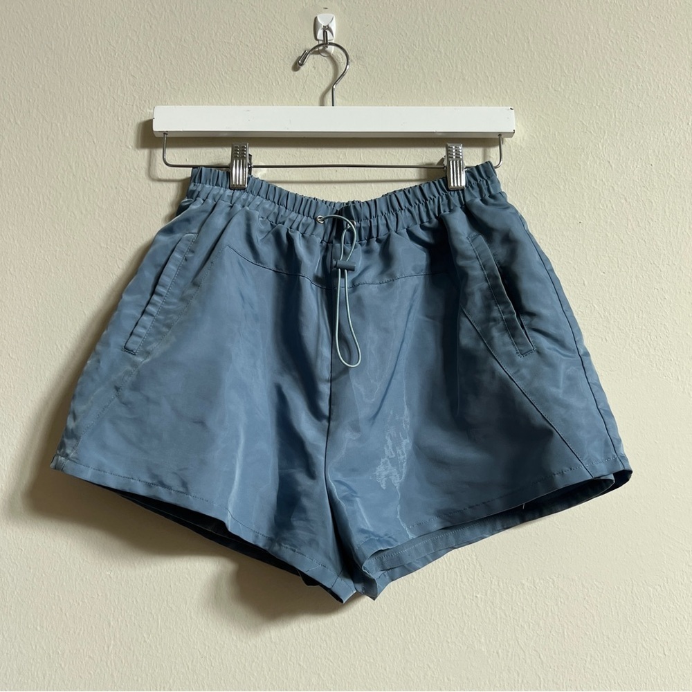 Lovers and Friends High Waisted Pull On Shiny Shorts Blue